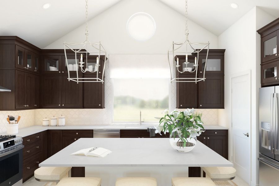 Kitchen with pendant lighting