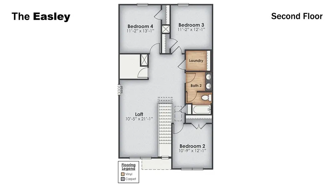 2D floor plan layout for the Easley by D.R. Horton in The Landing at Sidbury Station, Castle Hayne, NC (Image 4).