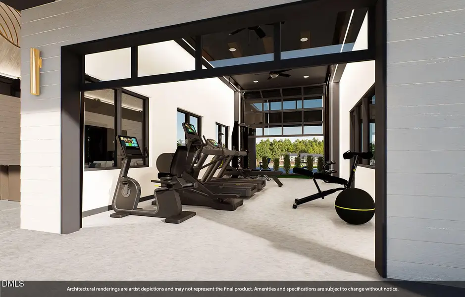 Fitness Center wGarage Doors