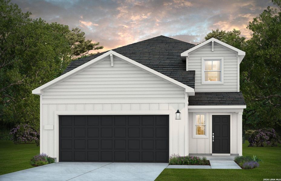 Front exterior of a new home in Vista Real, Converse, TX, highlighting curb appeal (Image 1). Front exterior of a new home in Vista Real, Converse, TX, highlighting curb appeal (Image 1).