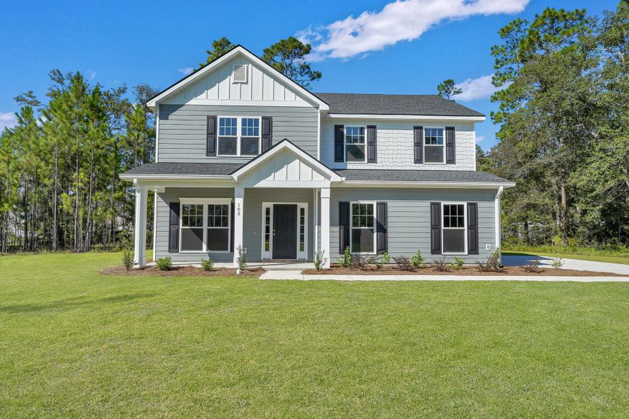 Representative exterior photo of a completed home built from the The Hatteras by Smith Family Homes in Ramsey Landing, Rincon, GA (Image 2).