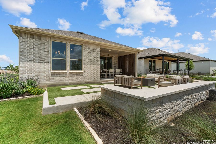 Exterior details and patio area of a home in Del Webb New Braunfels at Veramendi, New Braunfels (Image 21).