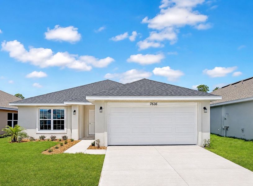 Front exterior of a new home in Harmony Central, St. Cloud, FL, highlighting curb appeal (Image 1). Front exterior of a new home in Harmony Central, St. Cloud, FL, highlighting curb appeal (Image 1).