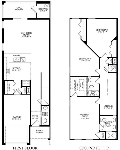 2D floor plan layout for the Daisy Townhome by Highland Homes of Florida in Bridge Pointe, St. Cloud, FL (Image 3).