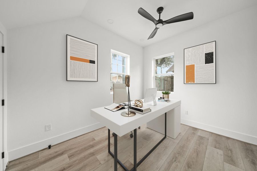 Located on the first floor, this bedroom serves as a versatile space that is great as a study, home office or guest retreat. This room has been virtually staged. Located on the first floor, this bedroom serves as a versatile space that is great as a study, home office or guest retreat. This room has been virtually staged.