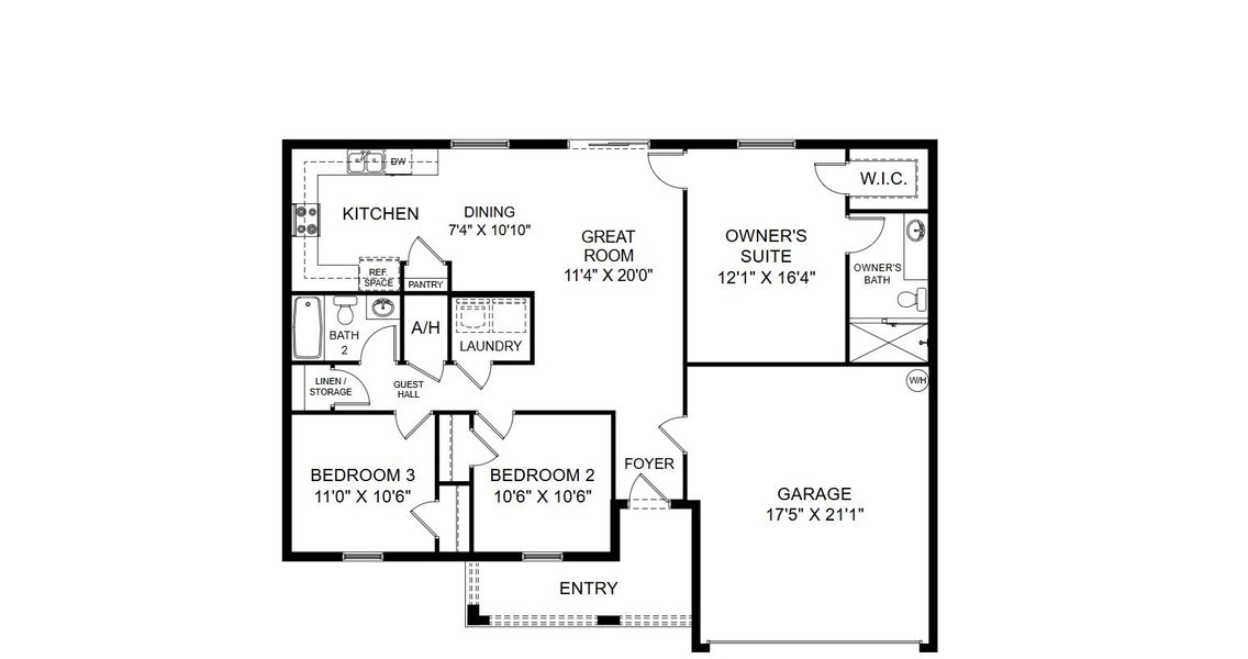 2D floor plan layout for the Crescent by Holiday Builders in Lehigh Acres, Lehigh Acres, FL (Image 3). 2D floor plan layout for the Crescent by Holiday Builders in Lehigh Acres, Lehigh Acres, FL (Image 3).