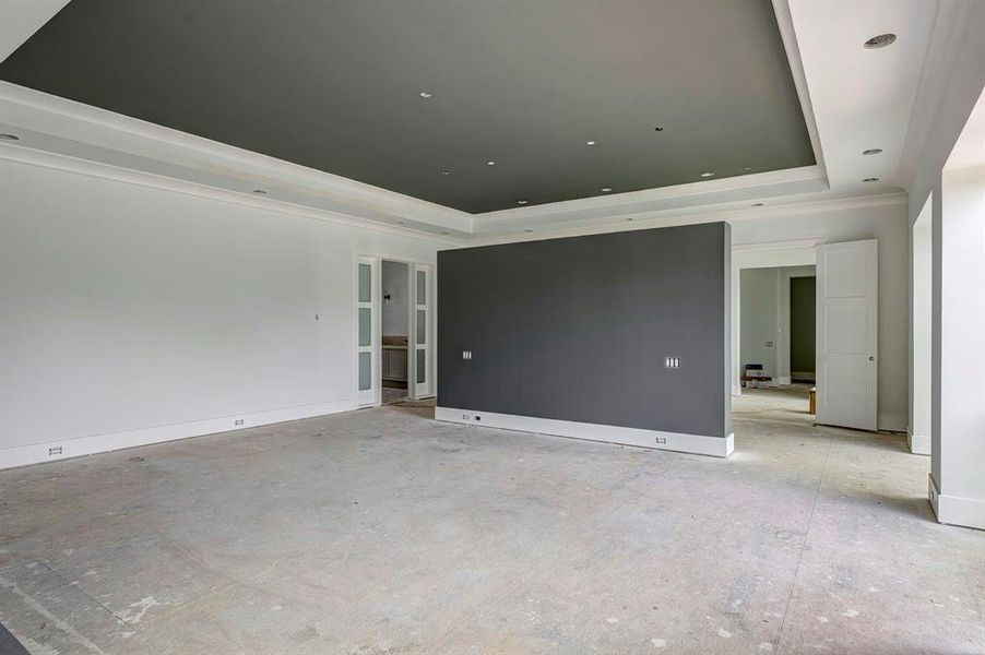 Expansive primary suite as of April 3, 2025. Entrance to primary bath and his/her closets through the door to the left. Expansive primary suite as of April 3, 2025. Entrance to primary bath and his/her closets through the door to the left.