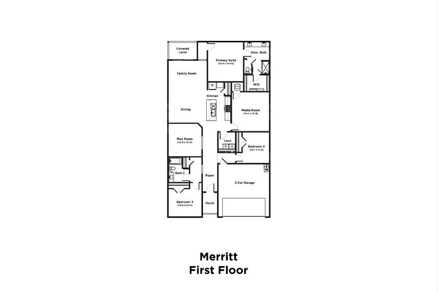 2D floor plan layout for the Merritt by DRB Homes in Panther Creek, Jacksonville, FL (Image 3).
