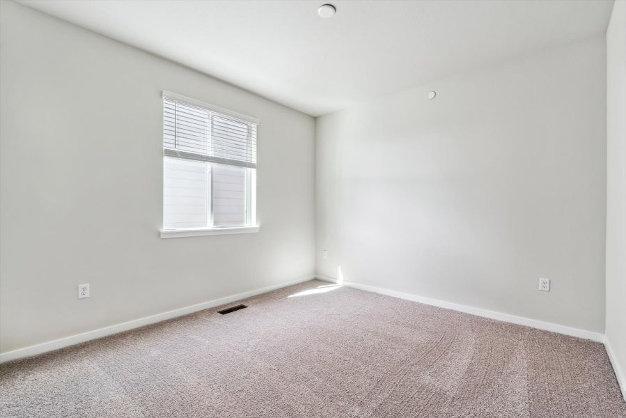 A room with a carpet and a window.