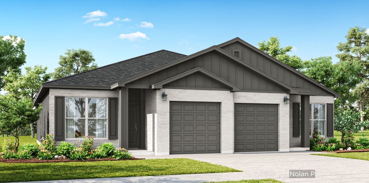 Front exterior of a new home in The Valley at Great Hills Duplexes, Copperas Cove, TX, highlighting curb appeal (Image 1). Front exterior of a new home in The Valley at Great Hills Duplexes, Copperas Cove, TX, highlighting curb appeal (Image 1).