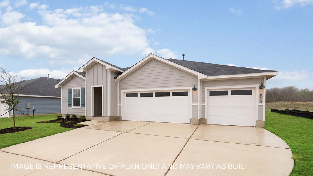 Representative exterior photo of a completed home built from the The Fairfield by D.R. Horton in Watermill, Uhland, TX (Image 16).