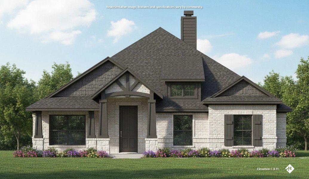 Front exterior of a new home in The Oasis, Waxahachie, TX, highlighting curb appeal (Image 1). Front exterior of a new home in The Oasis, Waxahachie, TX, highlighting curb appeal (Image 1).