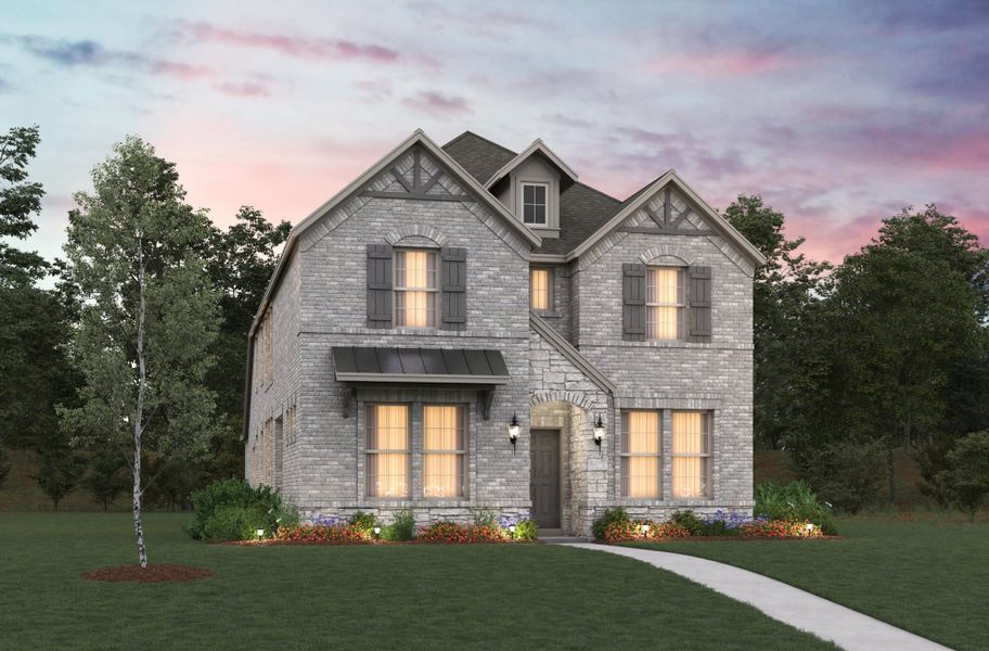 Front exterior of a new home in Wildflower Ranch, Justin, TX, highlighting curb appeal (Image 1). Front exterior of a new home in Wildflower Ranch, Justin, TX, highlighting curb appeal (Image 1).