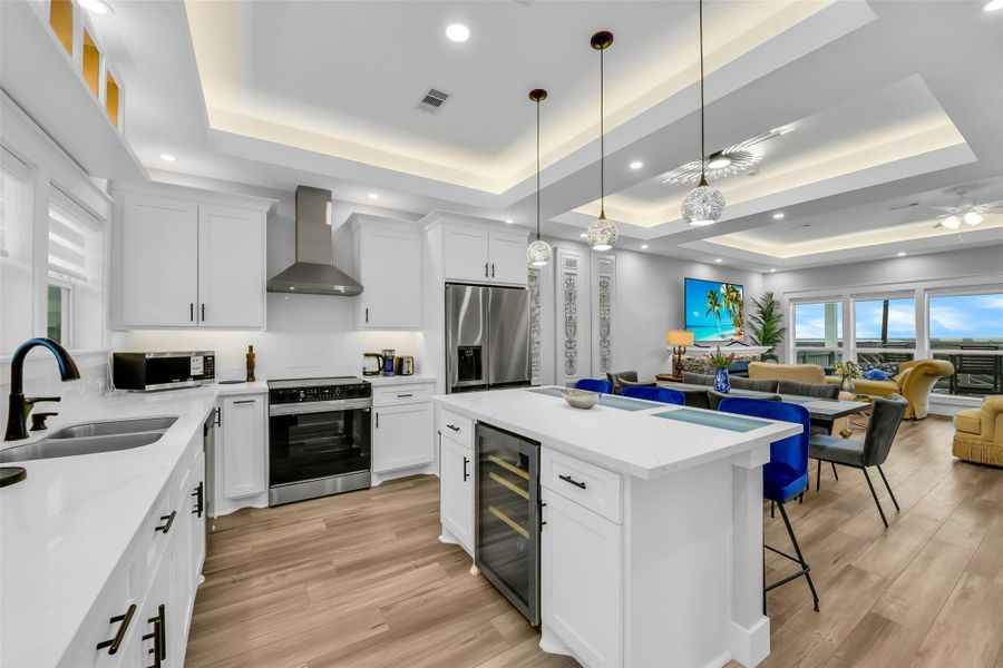 Island overlooking the dining room and living room Island overlooking the dining room and living room