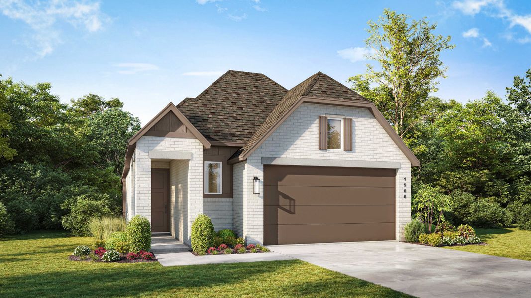 Representative exterior photo of a completed home built from the Carlton Plan by Highland Homes in Kresston: 40ft. lots, Montgomery, TX (Image 2). Representative exterior photo of a completed home built from the Carlton Plan by Highland Homes in Kresston: 40ft. lots, Montgomery, TX (Image 2).