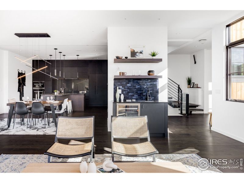 Living Room with Dining & Kitchen in background