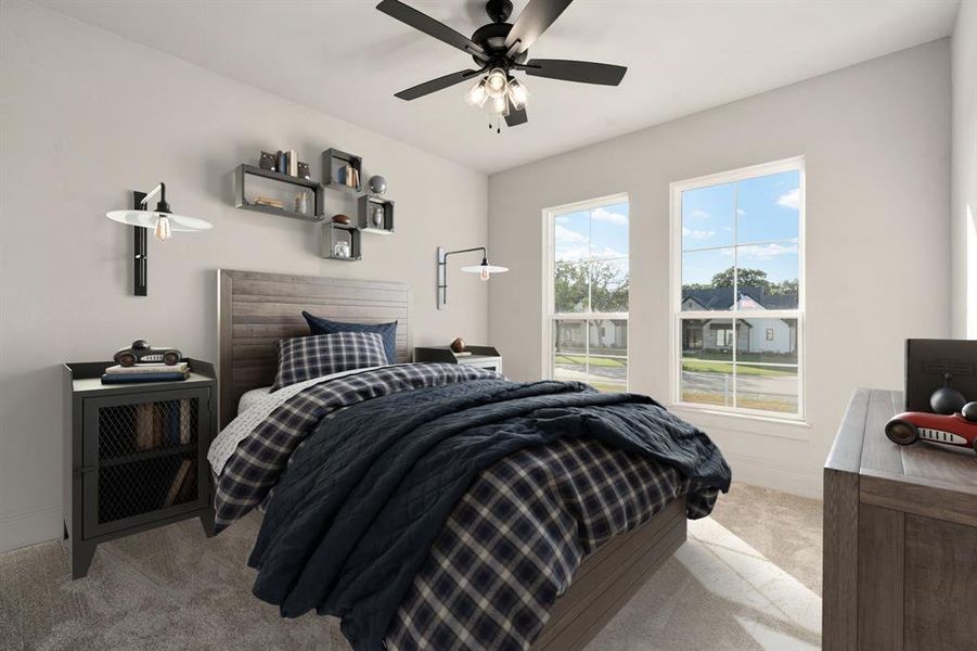 Another secondary bedroom upstairs facing the front yard. *Virtually staged.