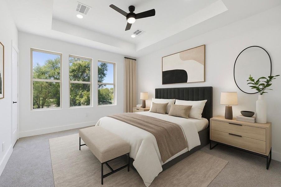 Virtually staged primary bedroom