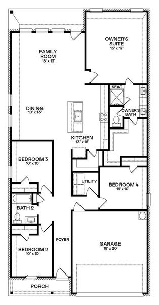 2D floor plan layout of this home in Samara: Bristol Collection, League City, TX (Image 2).