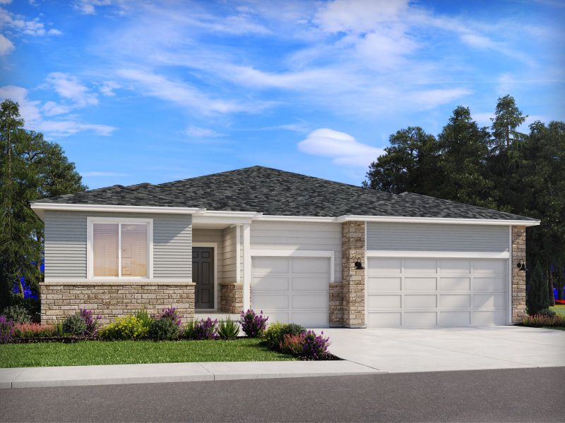Representative exterior photo of a completed home built from the The Granby by Meritage Homes in Paint Brush Hills, Peyton, CO (Image 20).