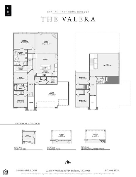 2D floor plan layout for the Valera by Graham Hart Home Builder in Bear Ridge, Burleson, TX (Image 3).