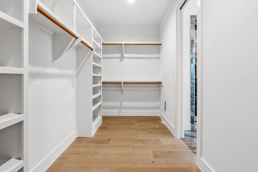 Spacious closet with light wood finished floors