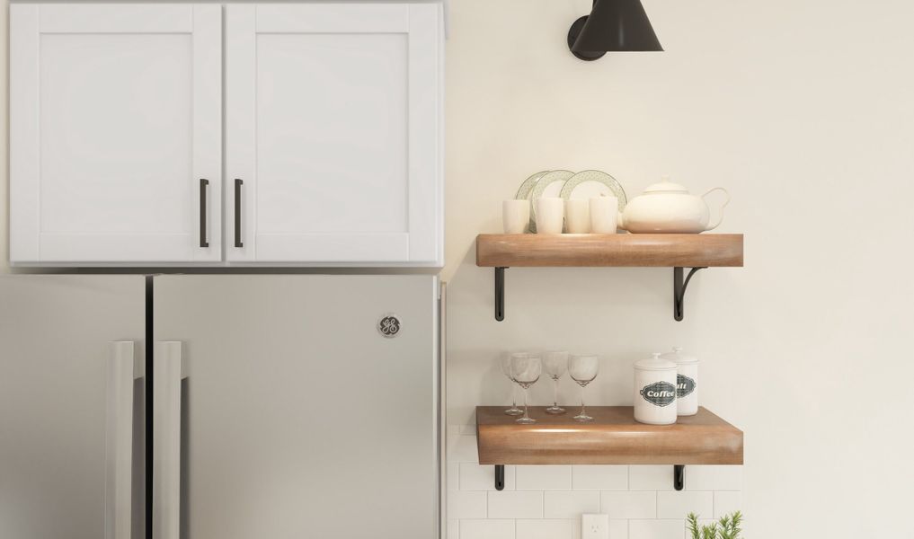 Floating shelves in kitchen