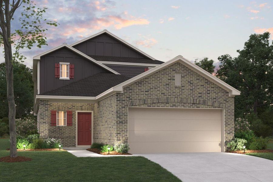 Front exterior of a new home in Ambrose, La Marque, TX, highlighting curb appeal (Image 1). Front exterior of a new home in Ambrose, La Marque, TX, highlighting curb appeal (Image 1).