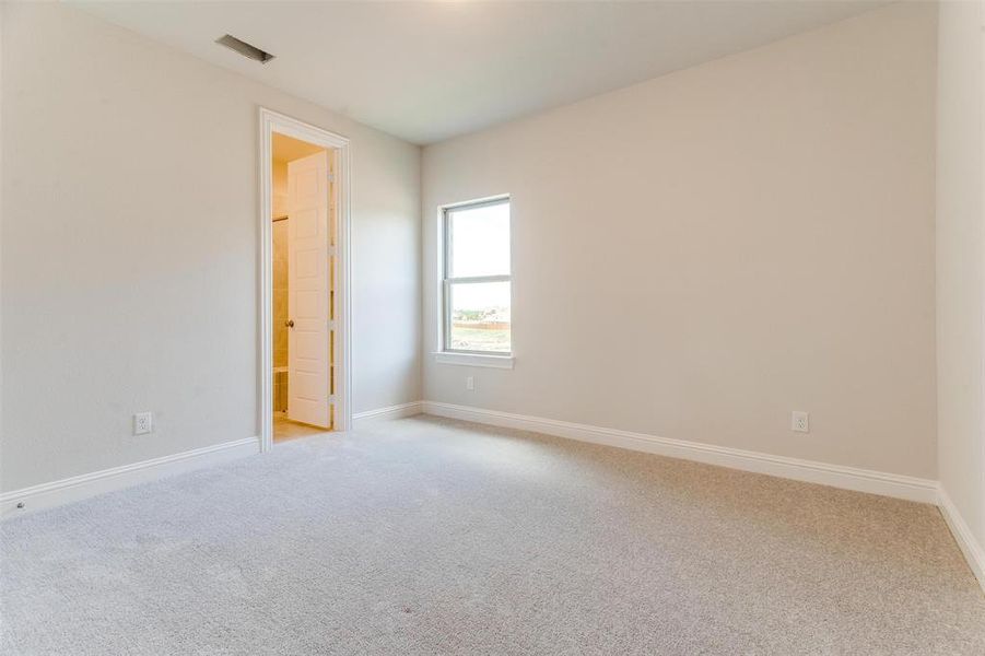 Unfurnished room with light colored carpet