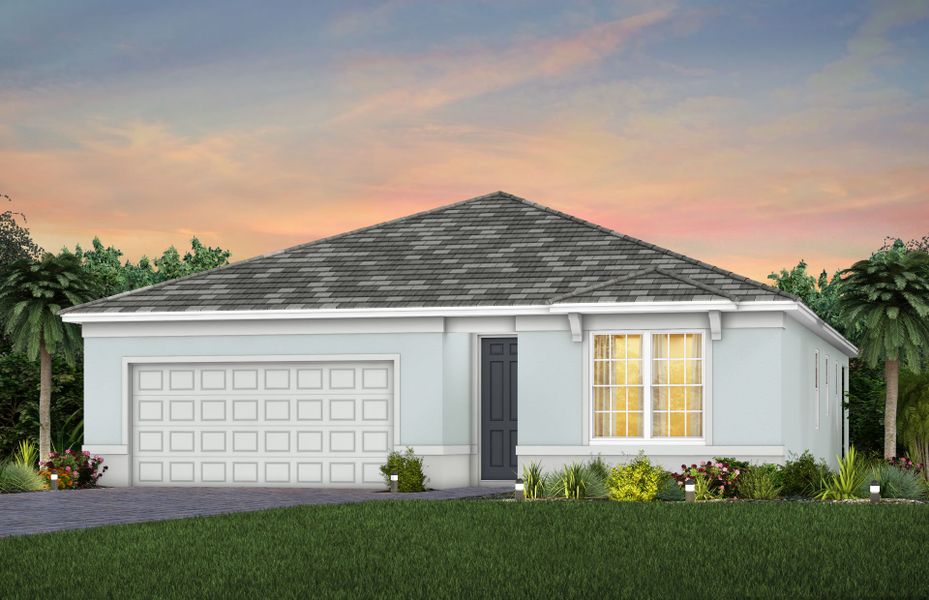 Front exterior of a new home in Harbor Isle, Vero Beach, FL, highlighting curb appeal (Image 21).