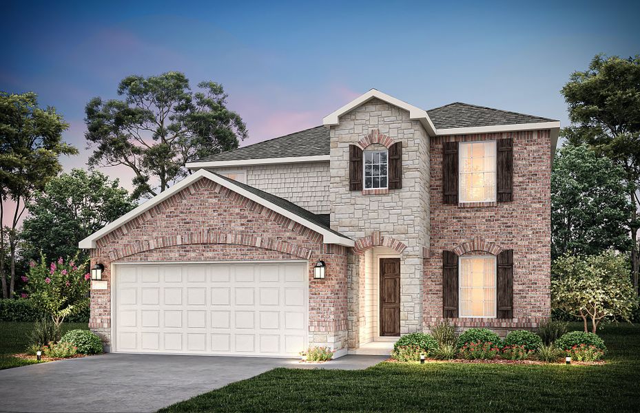 The Mesilla, a two-story home with 2-car garage, shown with Home Exterior R