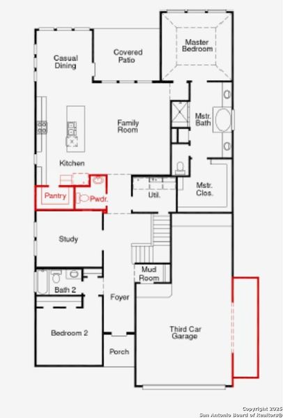 2D floor plan layout of this home in Megan's Landing, Castroville, TX (Image 5).