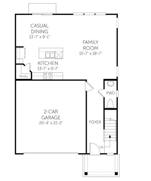2D floor plan layout for the Pier - Single Family Homes by Dream Finders Homes in Enclave at The Settlement, Simpsonville, SC (Image 4). 2D floor plan layout for the Pier - Single Family Homes by Dream Finders Homes in Enclave at The Settlement, Simpsonville, SC (Image 4).