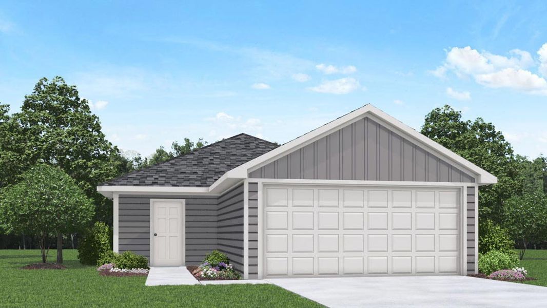 Representative exterior photo of a completed home built from the Atlanta by D.R. Horton in Sunset Valley, Hockley, TX (Image 1).