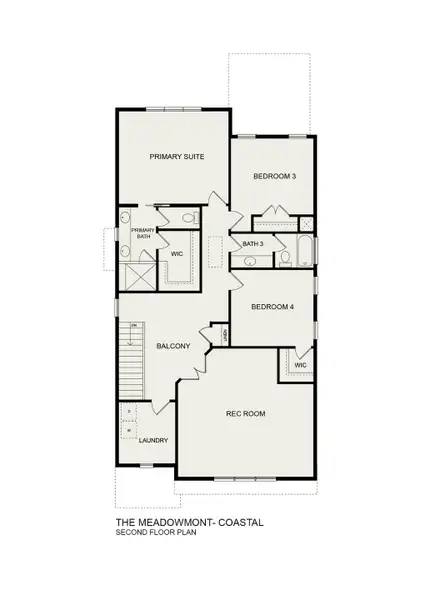 2D floor plan layout for the Meadowmont Coastal by Homes by Dickerson in Ponder, Wendell, NC (Image 3).