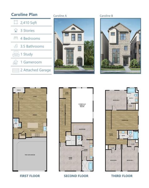 The stunning Caroline A  plan boast downstairs living, four bedrooms plus a game room and a computer niche. This Home has everything!