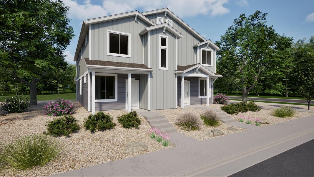 Front exterior of a new home in Banning Lewis Ranch, Colorado Springs, CO, highlighting curb appeal (Image 1). Front exterior of a new home in Banning Lewis Ranch, Colorado Springs, CO, highlighting curb appeal (Image 1).