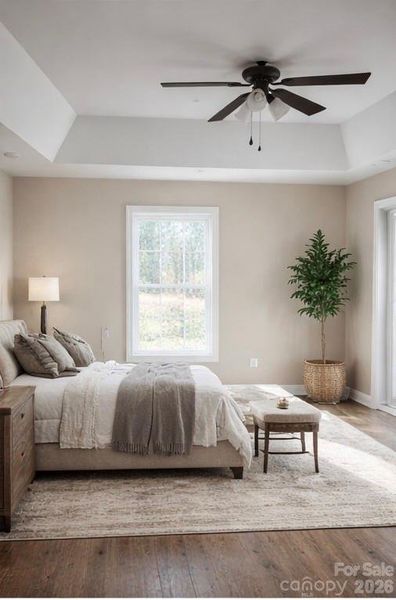 Virtually staged primary bedroom