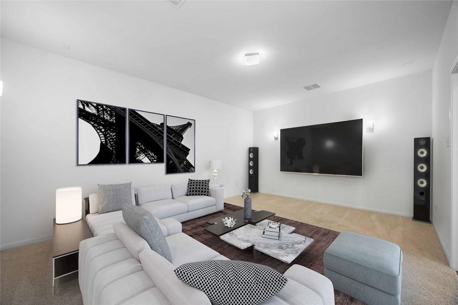 Virtually staged media room.