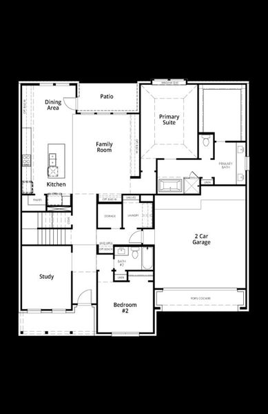 2D floor plan layout for the Strait Mason by Highland Homes in Lariat, Liberty Hill, TX (Image 5).