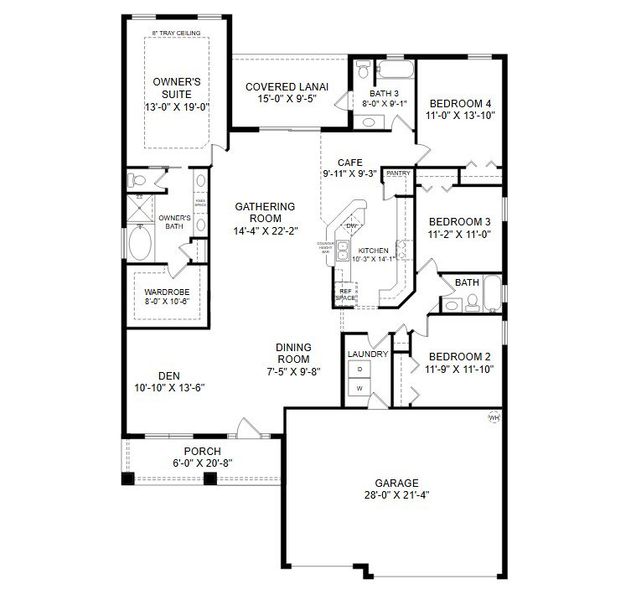 2D floor plan layout for the Westin II by Highland Homes of Florida in Marion Oaks, Ocala, FL (Image 4).
