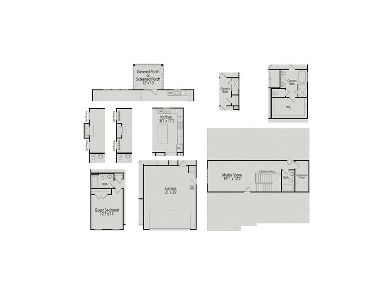 2D floor plan layout for the The Hickory II A by Davidson Homes LLC in Wellers Knoll, Lillington, NC (Image 20).