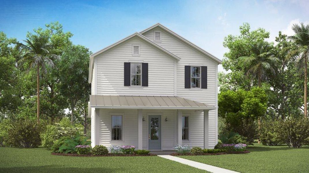 Front exterior of a new home in Carnes Crossroads: Row Collection, Summerville, SC, highlighting curb appeal (Image 1).