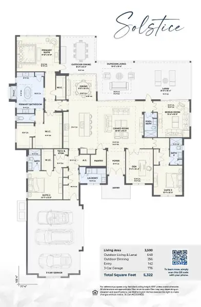 2D floor plan layout for the Solstice by Lee Wetherington Homes in Star Farms, Lakewood Ranch, FL (Image 5).