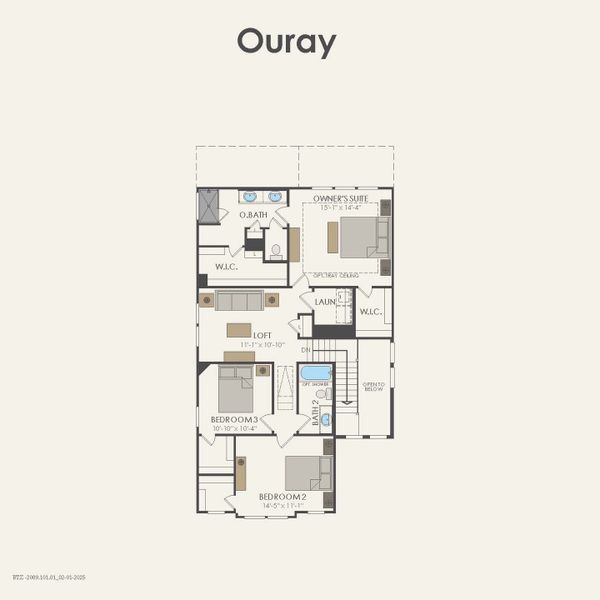 2D floor plan layout for the Ouray by Pulte Homes in Ribbonwood, Aubrey, TX (Image 5).