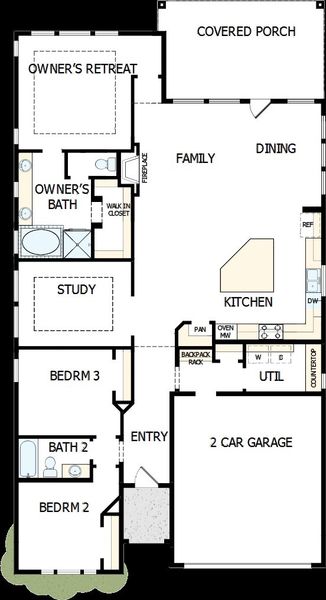 2D floor plan layout of this home in Windsong - Reserve Series, Boerne, TX (Image 2). 2D floor plan layout of this home in Windsong - Reserve Series, Boerne, TX (Image 2).
