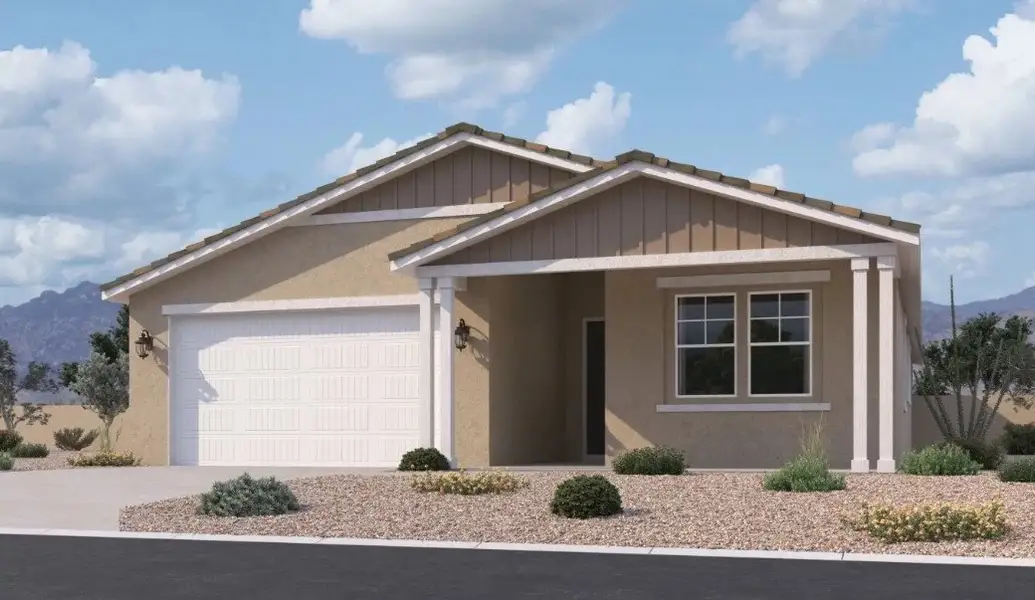 Exterior elevation rendering. Representative images and renderings are for illustrative purposes. Actual structural options and design finishes of home may vary. Exterior elevation rendering. Representative images and renderings are for illustrative purposes. Actual structural options and design finishes of home may vary.