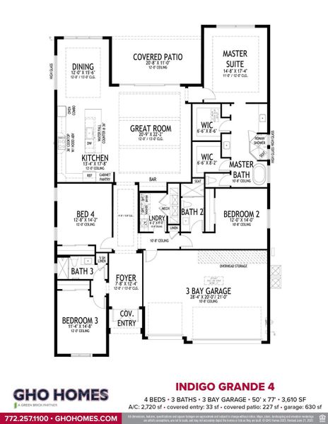 2D floor plan layout for the Indigo Grande 4 by GHO Homes in Seaglass, Vero Beach, FL (Image 8).