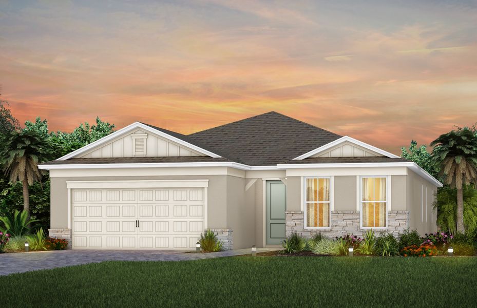 Front exterior of a new home in Del Webb Tradition, Port St. Lucie, FL, highlighting curb appeal (Image 25).