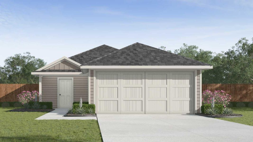 Front exterior of a new home in Marigold, Kyle, TX, highlighting curb appeal (Image 1). Front exterior of a new home in Marigold, Kyle, TX, highlighting curb appeal (Image 1).